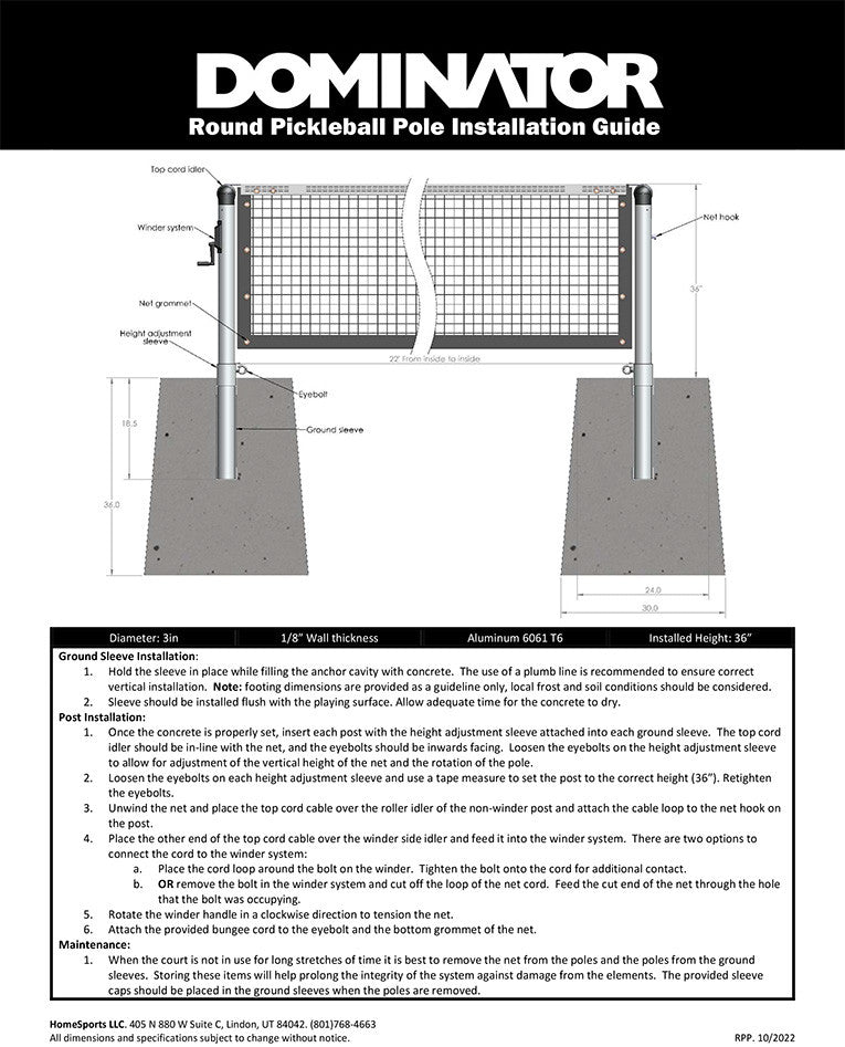 Dominator Permanent Pickleball Net Post System - Pickleball Sports Quality