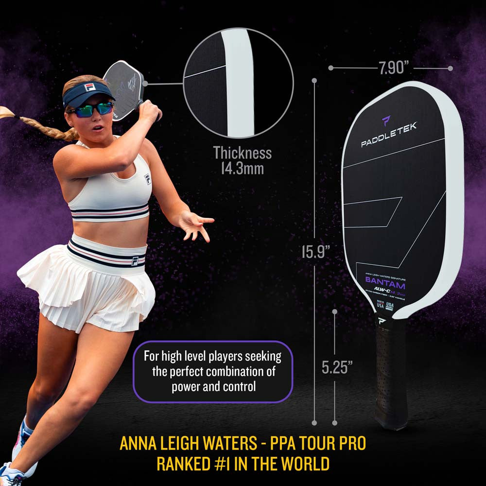 Paddletek Bantam ALW-C Anna Leigh Waters Carbon 14.3mm Paddle - Pickleball Sports Recommended