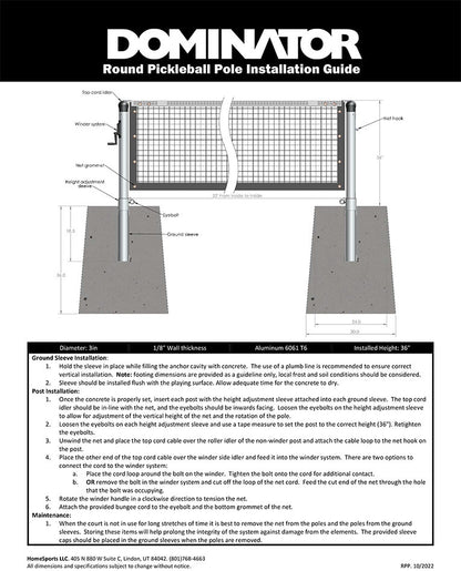 Dominator Permanent Pickleball Net Post System - Pickleball Sports Quality
