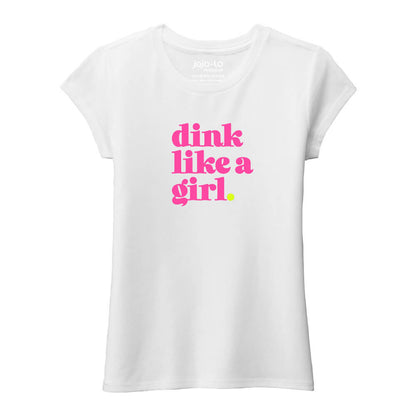 jojo + lo Glitter Flake Dink Like a Girl Little Girl Crew Tee - Pickleball Sports Smart Buy