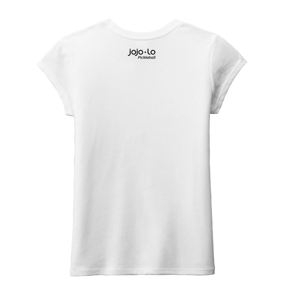 jojo + lo Glitter Flake Dink Like a Girl Little Girl Crew Tee - Pickleball Sports Smart Buy