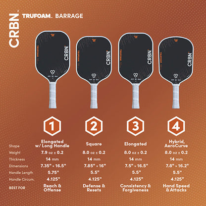 CRBN3 TruFoam Barrage Pickleball Paddle - Pickleball Sports Value