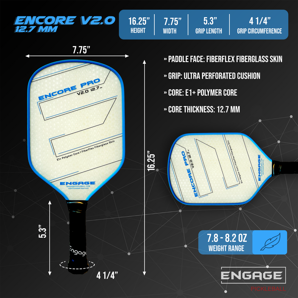 Engage Encore Pro V2.0 12.7mm Pickleball Paddle - Pickleball Sports Special Offer