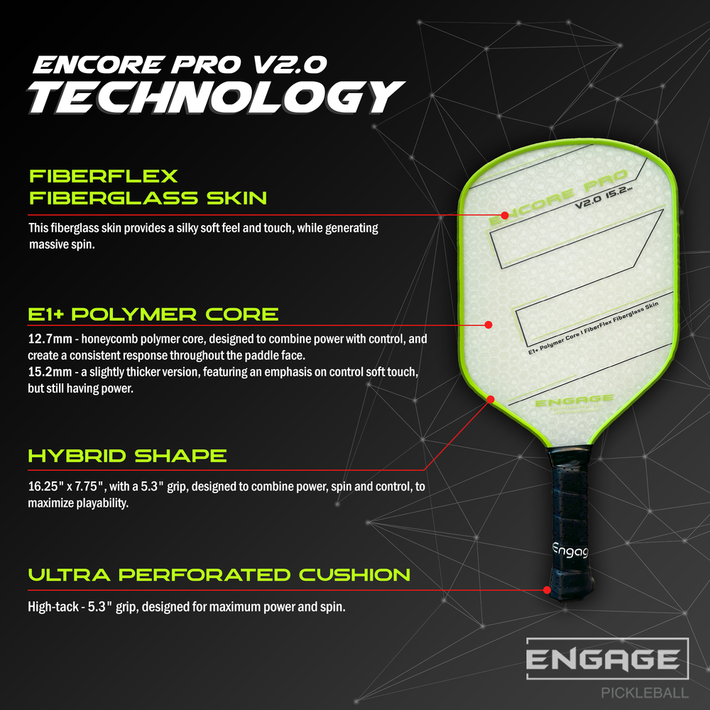 Engage Encore Pro V2.0 15.2mm Pickleball Paddle - Pickleball Sports Essential