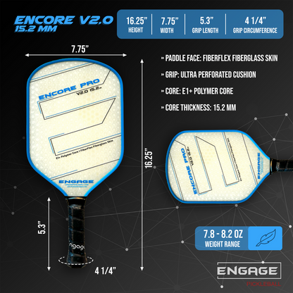 Engage Encore Pro V2.0 15.2mm Pickleball Paddle - Pickleball Sports Essential