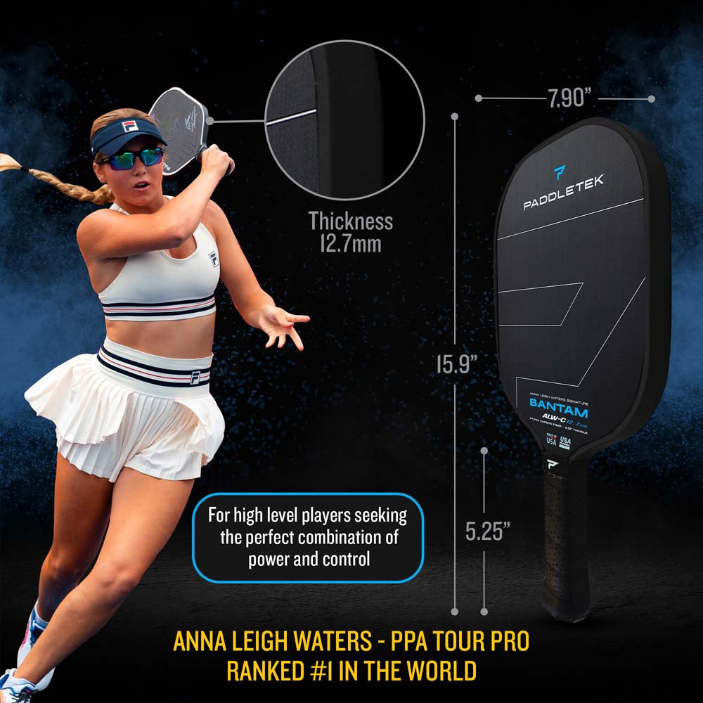 Paddletek Bantam ALW-C Anna Leigh Waters Carbon 12.7mm Paddle - Pickleball Sports Quality