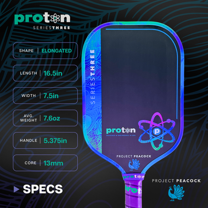 Proton Series Three Project Peacock 13mm Elongated Pickleball Paddle - Pickleball Sports Discount