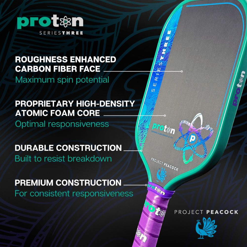 Proton Series Three Project Peacock 13mm Elongated Pickleball Paddle - Pickleball Sports Discount