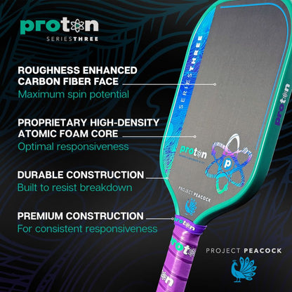 Proton Series Three Project Peacock 13mm Elongated Pickleball Paddle - Pickleball Sports Discount