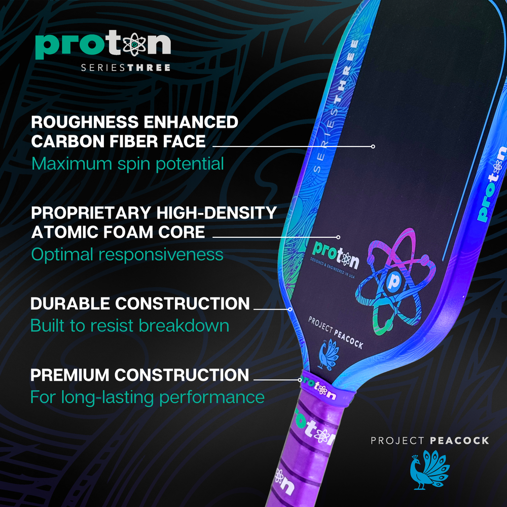 Proton Series Three Project Peacock 13mm Elongated Pickleball Paddle - Pickleball Sports Discount