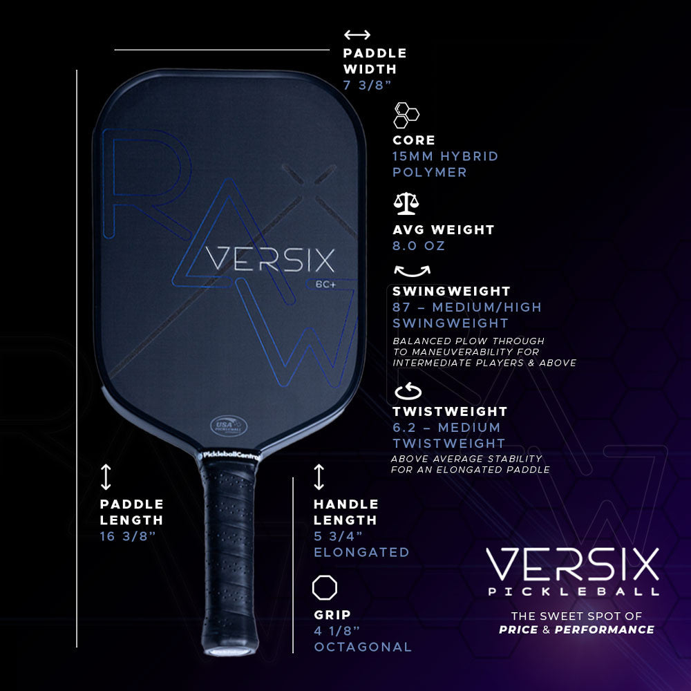 VERSIX RAW 6C Carbon Fiber Pickleball Paddle - Pickleball Sports Recommended
