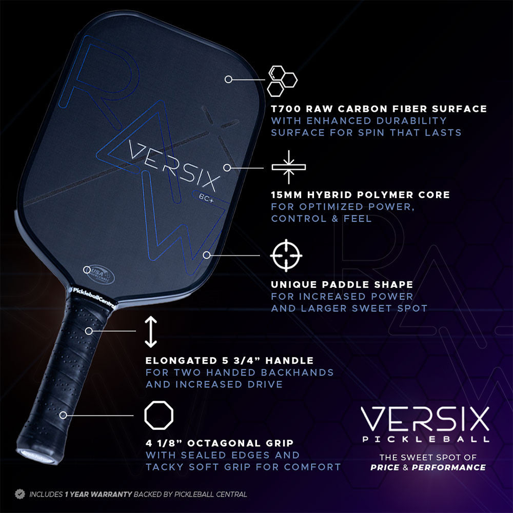 VERSIX RAW 6C Carbon Fiber Pickleball Paddle - Pickleball Sports Recommended