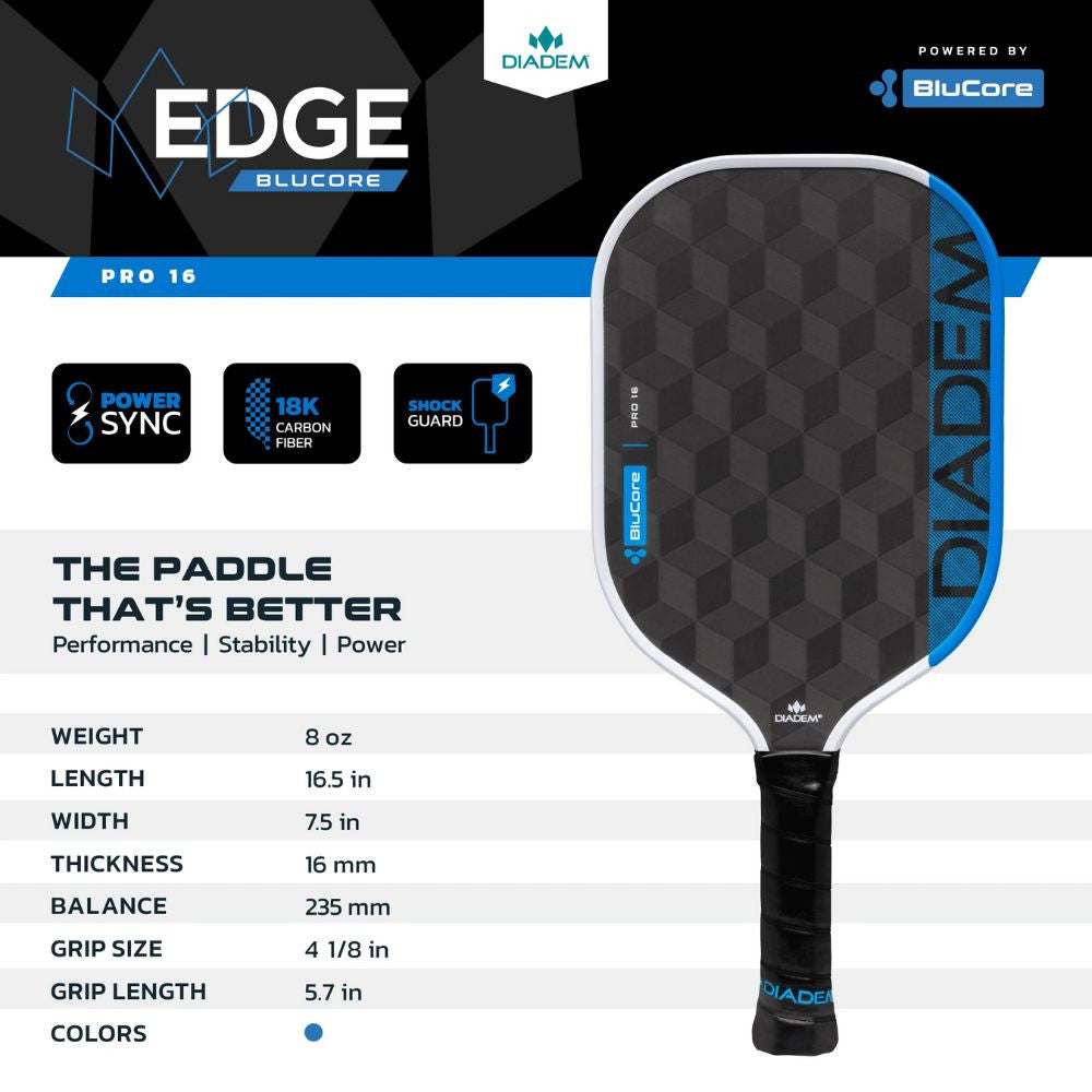 Diadem Edge BluCore Pro 16mm Pickleball Paddle - Pickleball Sports Best Price
