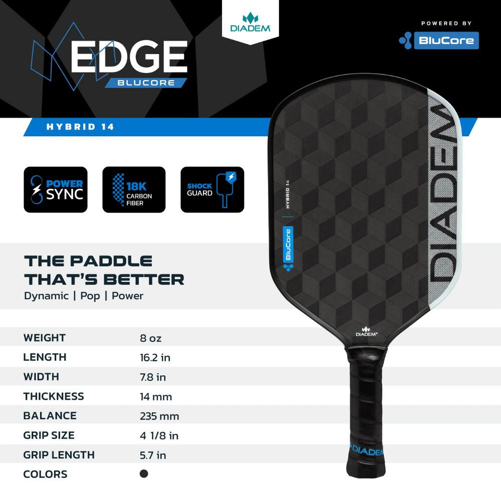 Diadem Edge BluCore Hybrid 14mm Pickleball Paddle - Pickleball Sports Premium