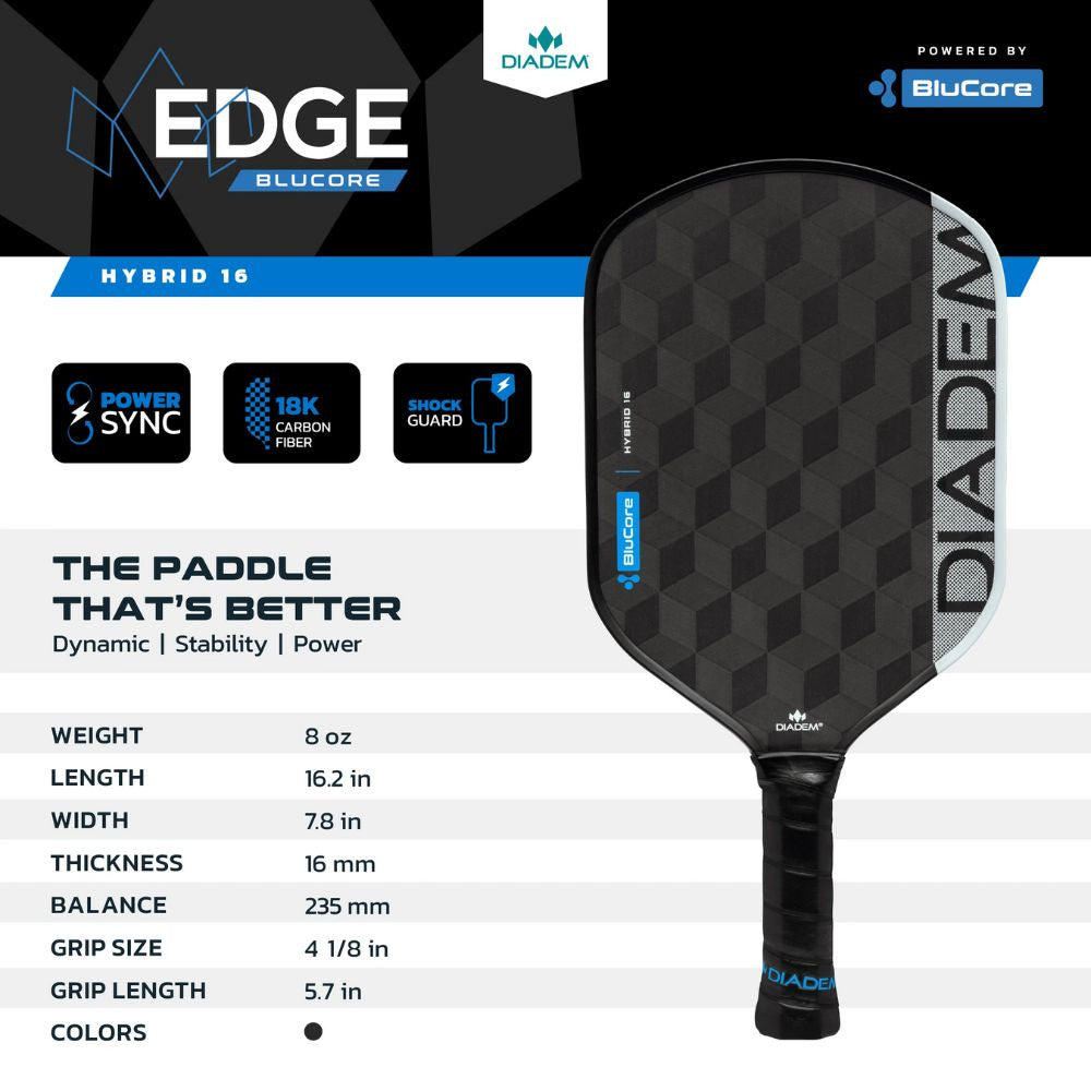 Diadem Edge BluCore Hybrid 16mm Pickleball Paddle - Pickleball Sports Quality