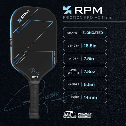 RPM Friction Pro Elongated V2 Carbon Fiber Pickleball Paddle - Pickleball Sports Featured