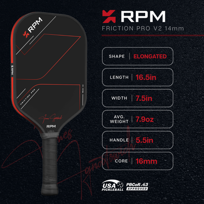 RPM Friction Pro Elongated V2 Carbon Fiber Pickleball Paddle - Pickleball Sports Featured