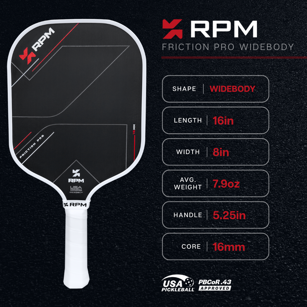 RPM Friction Pro Widebody V1 Carbon Fiber Pickleball Paddle - Pickleball Sports Discount