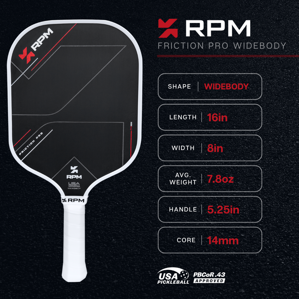 RPM Friction Pro Widebody V1 Carbon Fiber Pickleball Paddle - Pickleball Sports Discount
