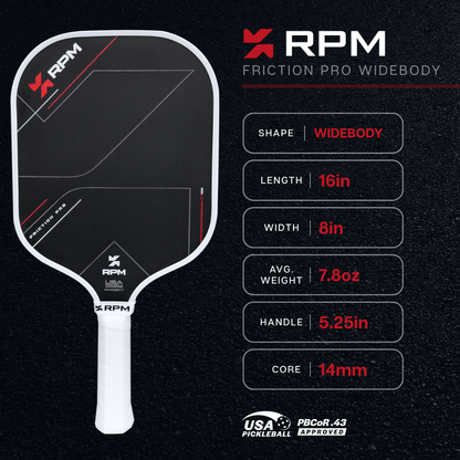 RPM Friction Pro Widebody V1 Carbon Fiber Pickleball Paddle - Pickleball Sports Discount