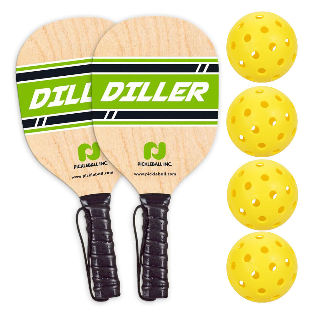 Diller Wood Pickleball Paddle 2 Pack Bundle with 4 Pickleballs - Pickleball Sports New