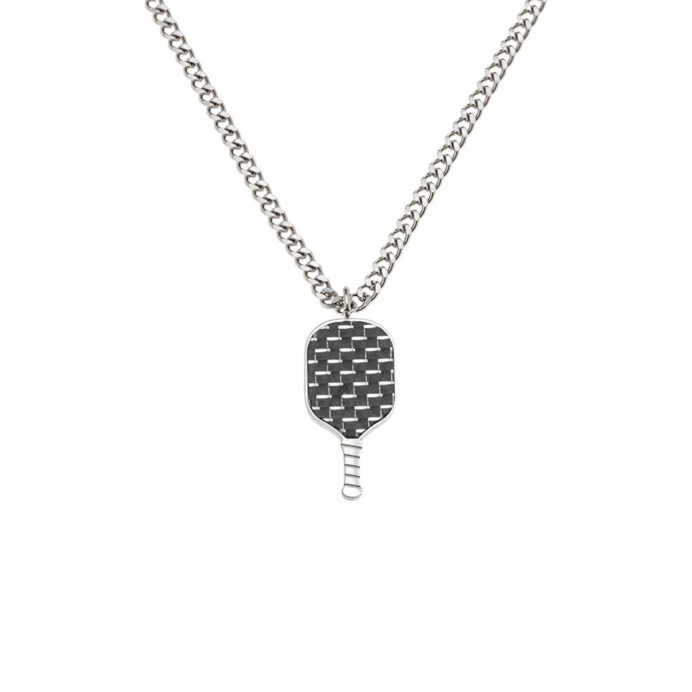 Born to Rally Pickleball Stainless Steel Carbon Fiber Necklace - Pickleball Sports New