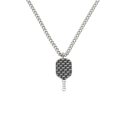 Born to Rally Pickleball Stainless Steel Carbon Fiber Necklace - Pickleball Sports New