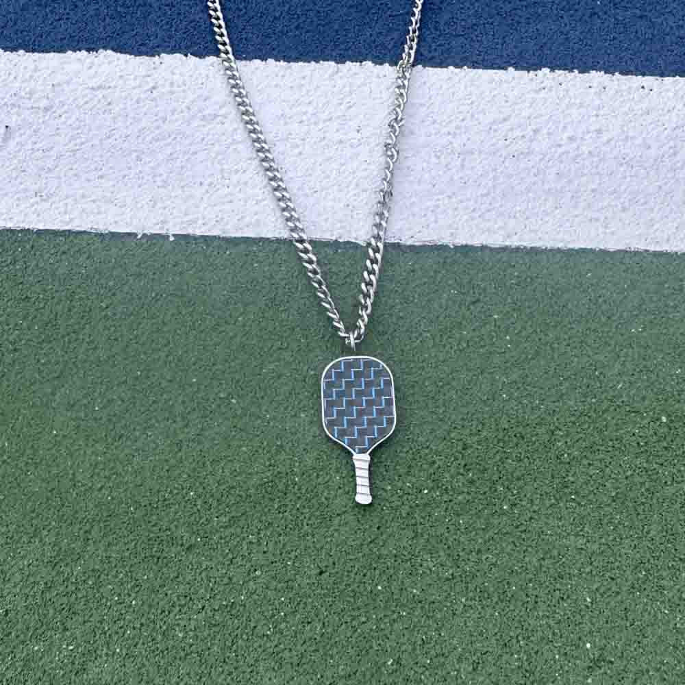 Born to Rally Pickleball Stainless Steel Carbon Fiber Necklace - Pickleball Sports New