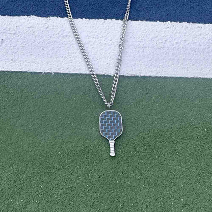 Born to Rally Pickleball Stainless Steel Carbon Fiber Necklace - Pickleball Sports New