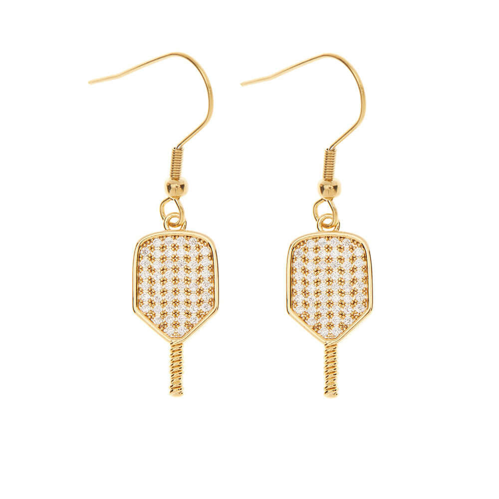 Born to Rally Pickleball Paddle CZ Dangle Earrings - Pickleball Sports Classic