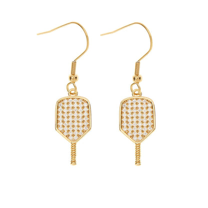 Born to Rally Pickleball Paddle CZ Dangle Earrings - Pickleball Sports Classic
