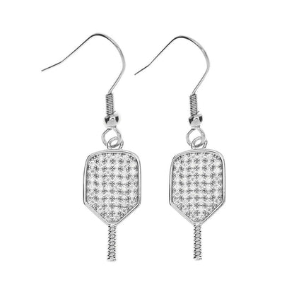 Born to Rally Pickleball Paddle CZ Dangle Earrings - Pickleball Sports Classic