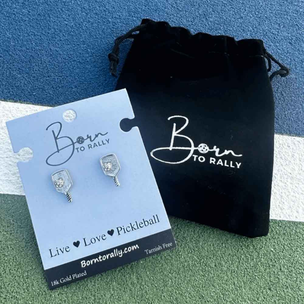 Born to Rally Pickleball Paddle Stud Earrings - Pickleball Sports Smart Buy