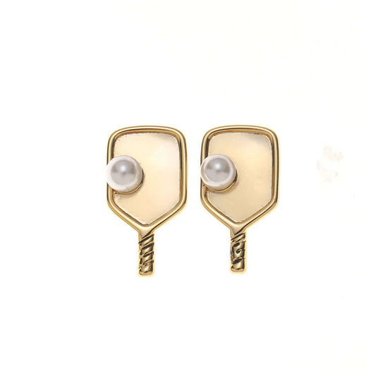 Born to Rally Pickleball Pearl Stud Earrings - Pickleball Sports Classic