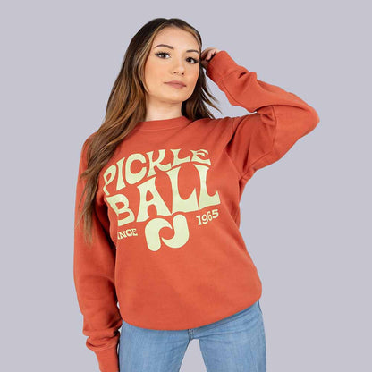 Heritage Pickle-ball Groovy Crew Neck Sweatshirt - Pickleball Sports Recommended