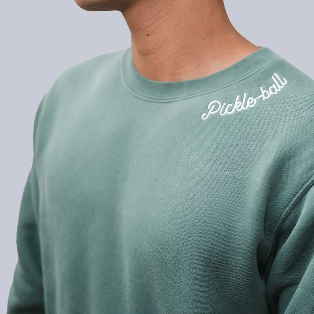 Heritage Pickle-ball Embroidered Cursive Crew Neck Sweatshirt - Pickleball Sports Best Seller