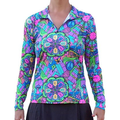 Pickleball Bella  Groovy Quarter Zip Long Sleeve Shirt - Pickleball Sports Smart Buy