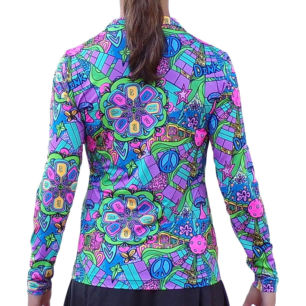 Pickleball Bella  Groovy Quarter Zip Long Sleeve Shirt - Pickleball Sports Smart Buy