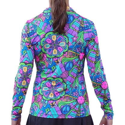 Pickleball Bella  Groovy Quarter Zip Long Sleeve Shirt - Pickleball Sports Smart Buy